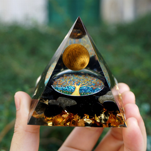 HANDMADE Tiger Eye Crystal Sphere & Obsidian Quartz Orgone Pyramid 60MM Reiki Energy Healing Chakra Meditation ► Photo 1/6