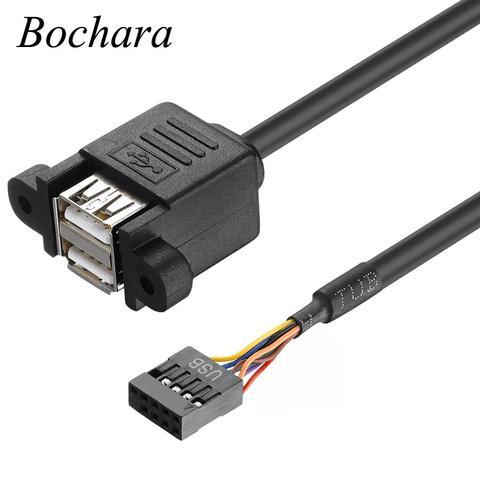 Bochara Motherboard 9 Pin Header to Dual USB 2.0 Female Data Cable With Screw Panel Mount 30cm 50cm ► Photo 1/1