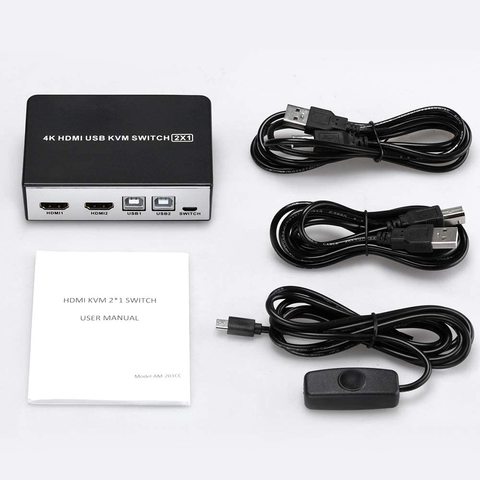 4K HDMI USB KVM Switch 2 Port HDMI KVM Selector for 2 Computer Sharing 1 HD Monitor and 4 USB Devices, Support wireless keyboard ► Photo 1/6