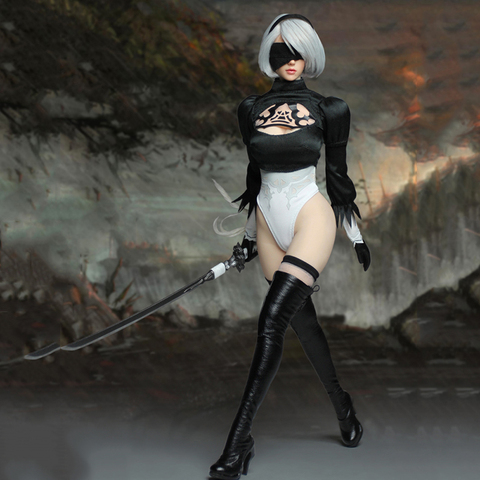 SET019 PS4 Game 1/6 NieR Automata 2B YoRHa No. 2 Type B Girl Head Sculpt & Clothing Sets Accessory for 12'' Pale Figure Body ► Photo 1/6