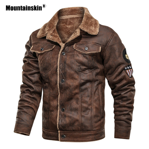 Mountainskin Winter Men's Coat FashionSuede Fur Lapel Motorcycle Biker Jacket Warm Thick Fleece Windproof Jackets EU Size SA883 ► Photo 1/6