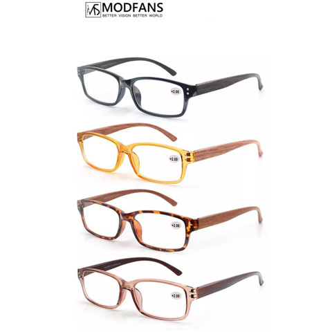 Men Reading Glasses Women Wood Look Frame Presbyopic Clear Glass Square Rectangular Eyeglasses 2022 Diopter With Pouch ► Photo 1/6