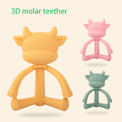 Silicone Cute 3D Cow Sheep Teethers DIY Baby Ring Teether BPA Free Infant Cute Cartoon Chew Charms Food Grade Kids Teething Toy ► Photo 1/6