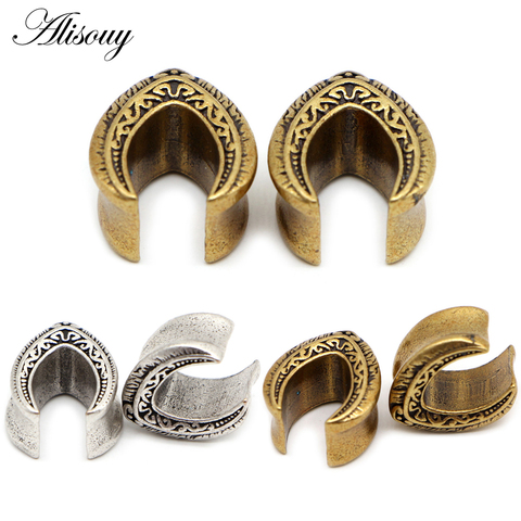 Alisouy 2pc Retro Saddle Water Drop Ear Tunnel Plug Piercing Ring Expander Studs Stretchers Body Piercing Jewelry Earrings Gift ► Photo 1/6