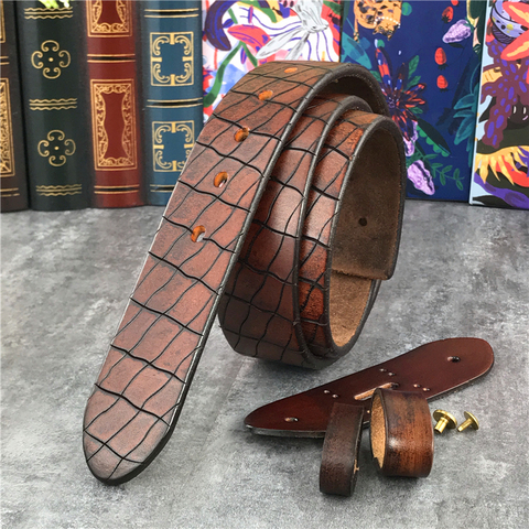 Retro Hand Carving Luxury Top Thick Leather Men Belt Without Buckle Cinturon Mujer Mens Leather Belts Without Buckles SP10 ► Photo 1/6