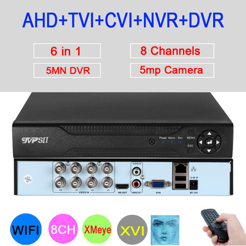 5mp/4mp/2mp/1mp  AHD Camera Hi3520D XMeye Audio Face Detection 5M-N 8CH 8 Channel 6 in 1 Hybrid Wifi Onvif NVR TVI CVI AHD DVR ► Photo 1/6