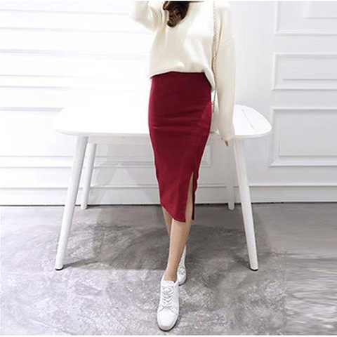 2022 Autumn Winter Bodycon Skirt Women Split Skirt Mid Calf Slim Pencil Skirts For Women Female Knit Hip Sexy Skirt ► Photo 1/6