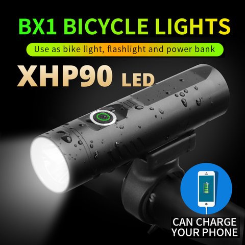 NEW Powerful XHP90 mini LED Flashlight For Bicycle Light XHP50 Torch T6 USB Rechargeable Cycling Clip L2 as power bank3200mAh ► Photo 1/6