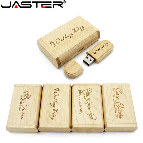 JASTER 1PCS free custom logo laser engraving wooden+Box pendrive 4GB 8GB 16GB 32GB 64GB USB Flash Drive photography gift ► Photo 1/6