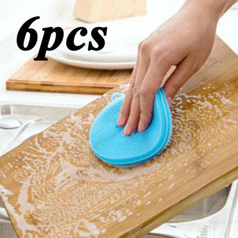 6pcs Cleaning Brushes Soft Silicone Dish Bowl Pot Pan Cleaning Sponges Scouring Pads Cooking Cleaning Tool Kitchen Accessories ► Photo 1/6
