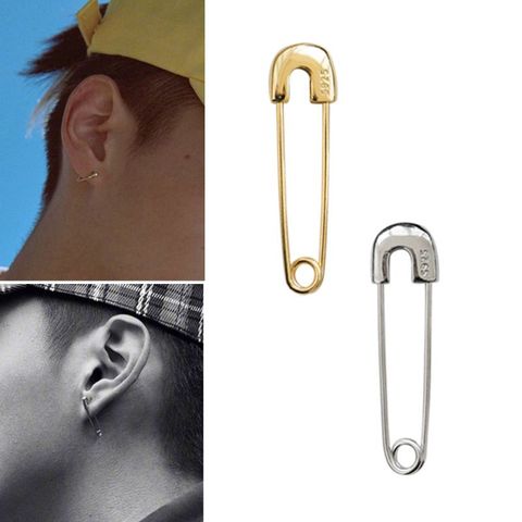 Punk Rock Sterling  Safety Pin Stud Earrings Ear Threader Studs Fashion Jewelry Unisex ► Photo 1/6