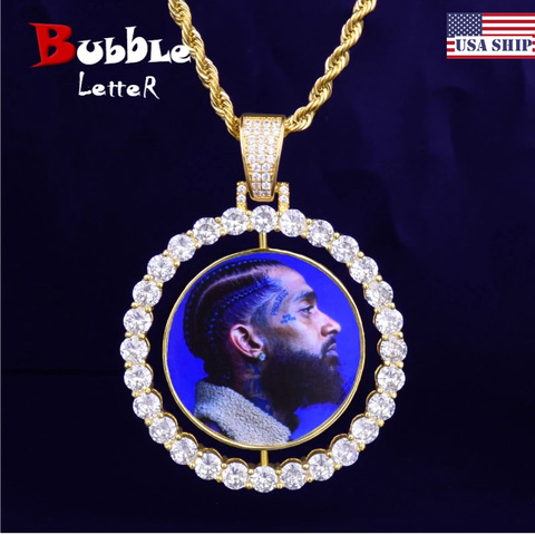 Custom Made Photo Rotating Double-Sided Medallions Pendant Necklace 4mm Tennis Chain Zircon Men's Hip Hop Jewelry 2x1.65 inch ► Photo 1/6
