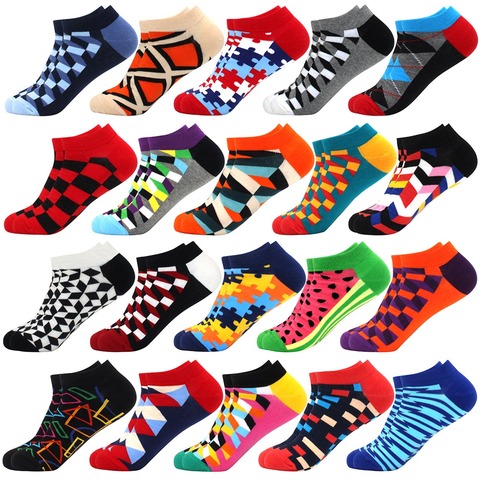 2022 Socks Men's Latest Design Boat Socks Short Summer Socks Quality Business Geometric Lattice Colorful Mens Cotton Socks ► Photo 1/6