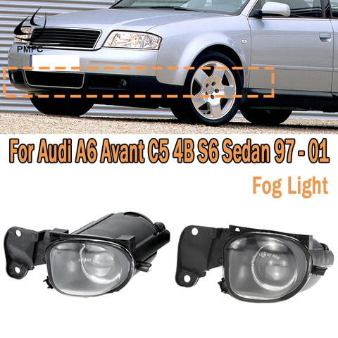 PMFC Front Fog Light With Convex Lens Fog lamp Assembly For Audi A6 Avant C5 4B S6 Sedan 1997 1998 1999 2000 2001 4B0941699A ► Photo 1/4
