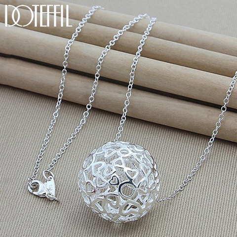 DOTEFFIL 925 Sterling Silver 18 Inch Chain Hollow Ball Love Heart Pendant Necklace For Woman Wedding Engagement Charm Jewelry ► Photo 1/6