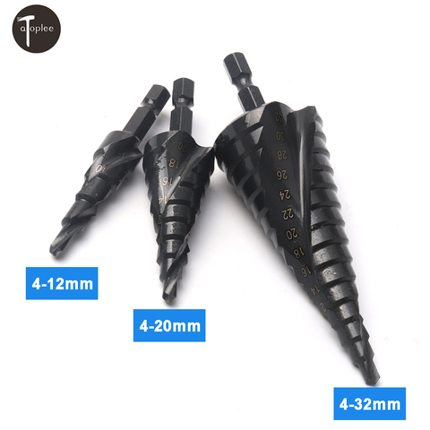 1pc HSS Spiral Grooved Step Drill Bit 4-12/20/32mm Hex Shank Nitride Coated Step Cone Drill Bit for Wood/Metal Hole Cutter Drill ► Photo 1/6