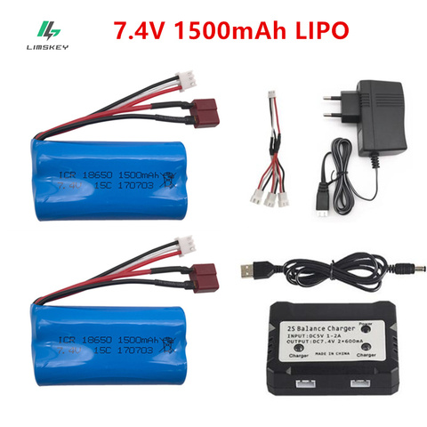 7.4V 1500mAh lipo Battery with charger set for Wltoys 12428 12401 12402 12403 12404 12423 FY-03 FY01 FY02 Rc toys battery parts ► Photo 1/4