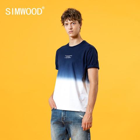 SIMWOOD Dip Dye Contrast Color T-shirt Men O-neck Letter Print Fashion Streetwear 100% Cotton Breathable Tops SJ120895 ► Photo 1/6