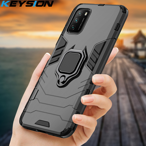 KEYSION Shockproof Armor Case for Xiaomi POCO M3 M2 Pro F2 Pro Ring Stand Bumper Silicone Phone Back Cover for POCO X3 NFC ► Photo 1/6