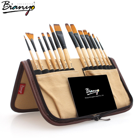 14pcs paint brushes set acrylic watercolor brushes with pencil case for school artists painting drawing ► Photo 1/5