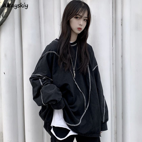 No Hat Hoodies Harajuku BF Style Black Hip-hop Chic Teens Sweatshirts Autumn Trendy All-match Daily Simple Womens Streetwear New ► Photo 1/6