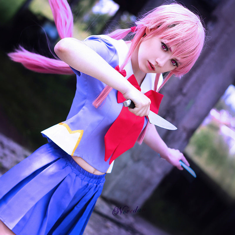 Japanese Anime Future Diary Gasai Yuno Mirai Nikki School Uniform Sailor Dress Cosplay Costume Suit Wig ► Photo 1/6