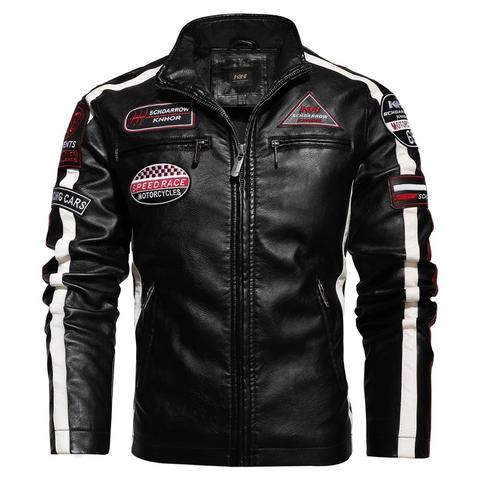 New Motorcycle Jacket For Men In Autumn/Winter 2022 Fashion Casual Leather Embroidered Aviator Jacket In Winter Velvet  Pu Jacke ► Photo 1/6