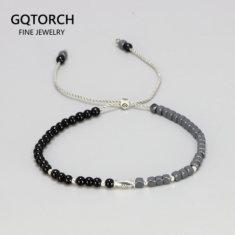 3mm Round Black Onyx And Cubic MARCASITE Beads Natural Stone Bracelet For Women Sterling Silver Reiki Yoga Jewelry DIY ► Photo 1/6