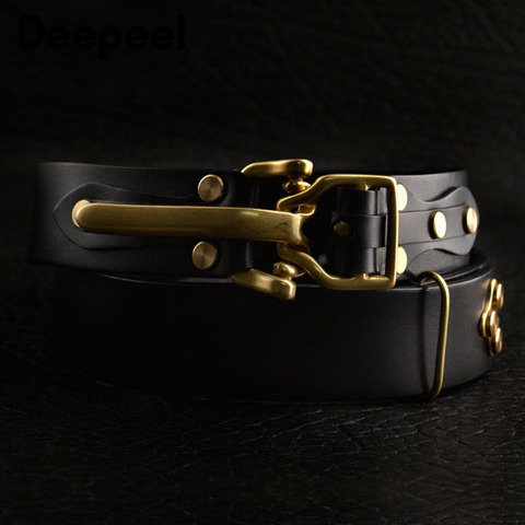 Deepeel 1pc 3.8*110-125cm Men's First Layer Cowskin Belt DIY Handmade Genuine Leather Knight Belts Brass Pin Buckle Waistband ► Photo 1/5