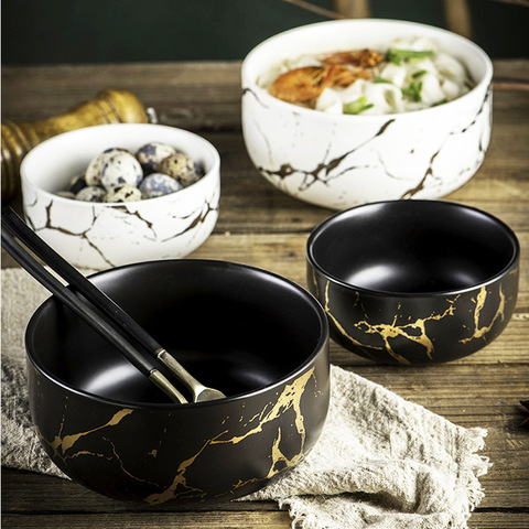 Marble Ceramic Bowl Home Tableware Set Nordic Style Porcelain Breakfast Rice Dinner Noodle Soup Round Bowls ► Photo 1/6
