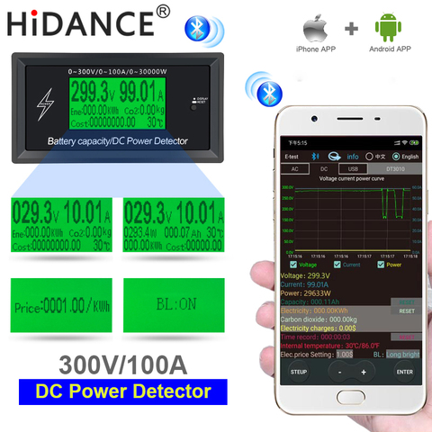 DC digital voltmeter 300V/100A  ammeter voltage Mobile APP meter car battery capacity volt current detector power supply tester ► Photo 1/6