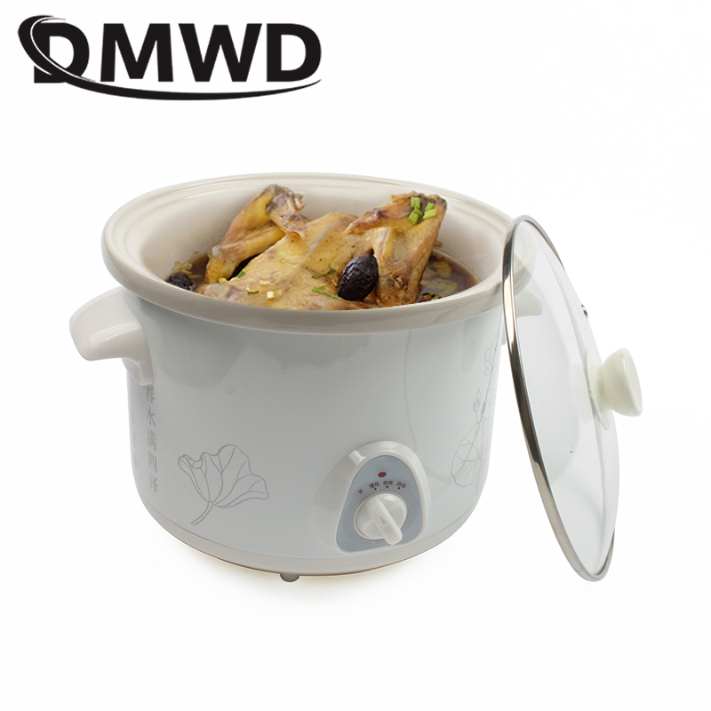 DMWD Electric Intelligent Slow Cooker Mini Timer Water Heater Stewing Soup  Porridge Cooking Pot Ceramic Baby Food Cooker 0.7L EU