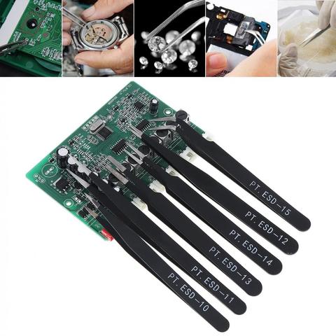 6pcs/set Stainless Steel Electronic Tweezer Set 1.0MM Anti-static Fix Repair Tool Kit Jewelry Crafts Electronic Tweezers ► Photo 1/6