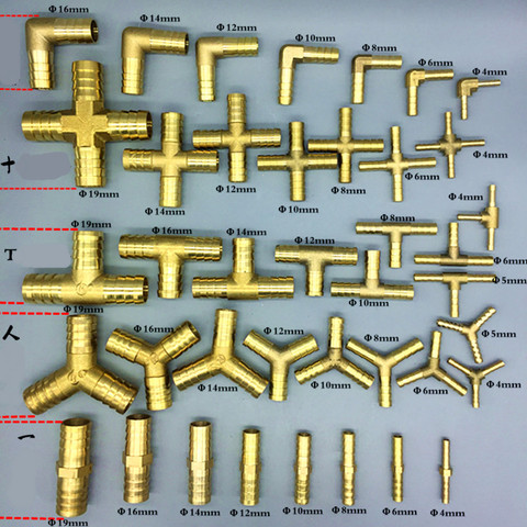 YLTIX Brass Barb Pipe Fitting 2/3 /4way connector For 4mm 5mm 6mm 8mm 10mm 12mm 16mm 19mm hose copper Pagoda Water Tube Fittings ► Photo 1/5