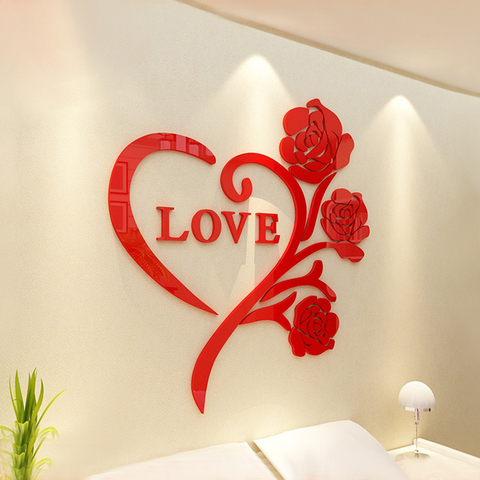 love rose new special offer 3d mirror stickes crystal acrylic room decoration wall stickers bedroom warm romantic wedding ideas ► Photo 1/6