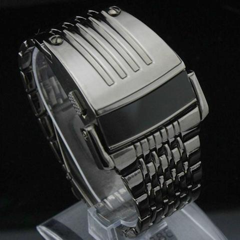 Fashion Blue LED Display Wide Stainless Steel Band Wear-resistant Men Digital Wrist Watch Gift Energy Saving ► Photo 1/6
