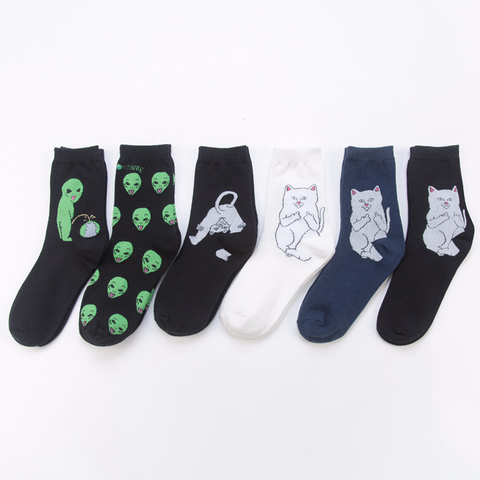 Fashion Street Art Funny Alien Planet Socks Personality Creative Funny Cartoon Cat Breathable Men Socks Happy Unisex Long Socks ► Photo 1/6