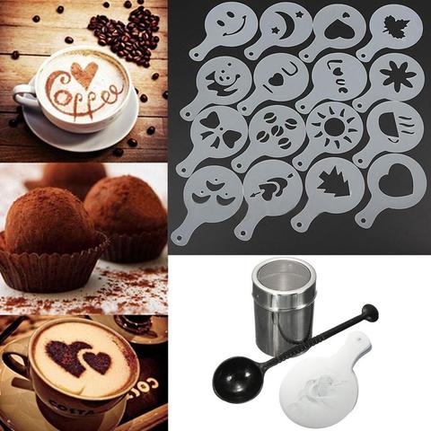 High Quality Chocolate Shaker Duster + 16pcs Cappuccino Coffee Stencils + Measure Spoon mold templates for capuccino decorating ► Photo 1/6