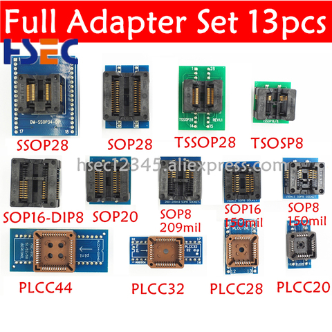 13pcs SSOP28 TSSOP28 SOP28 SOP20 SOP16 SOP8 to dip8 150mil 200mil tssop20 ssop20 PLCC44 32 28 20 socket programmer adapter ► Photo 1/6