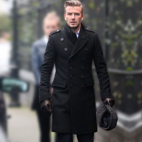Men's woolen coat jacket Beckham's same style 2022 autumn and winter mid-length slim black double-breasted woolen trench coat ► Photo 1/6