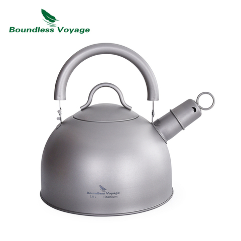 Boundless Voyage Outdoor Camping Titanium Kettle with Folding Handle Big Capacity Pot with Warning Buzzer 2L ► Photo 1/6