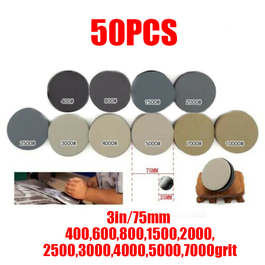 50pcs Kit 3 Inch Wet Dry Sandpaper Hook Loop Round Sanding Discs Abrasive Pads Wet Dry Flocking Sandpaper 400-7000 Grit ► Photo 1/6