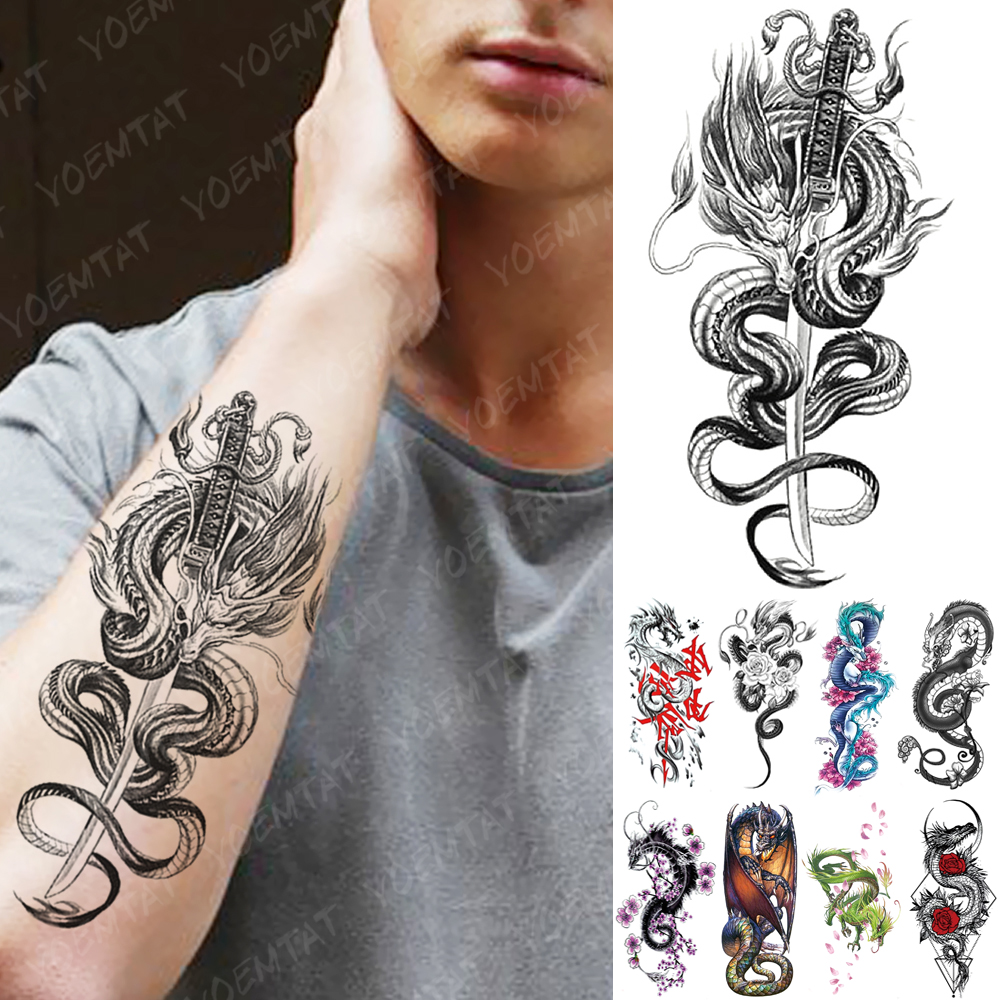 Price History Review On Waterproof Temporary Tattoo Sticker Dragon Sword Snake Flash Tattoos Rose Owl Wolf Body Art Arm Fake Sleeve Tatoo Women Men Aliexpress Seller Wind Totem Official