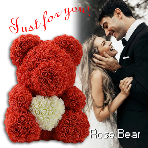 2022 DropShipping Big Red Teddy Bear Rose with Heart Wedding Flower Artificial Decor Christmas Gifts for Women Valentines Gift ► Photo 1/6
