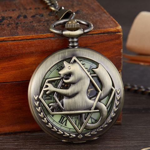 Bronze Tone Fullmetal Alchemist Mechanical Pocket Watch Mens Cosplay Edward Elric Clock Fob Necklace Chain Quartz Pocket Watch ► Photo 1/6