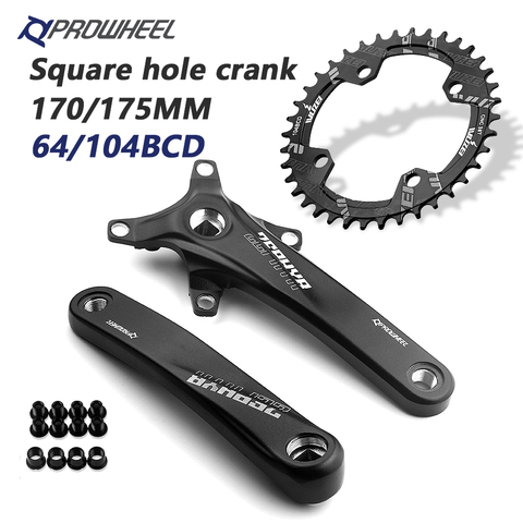 PROWHEEL Bicycle Square Hole Sprocket 104BCD 170/175mm Crank 30/32/34/36/38/40/42/44/46/48/50/52T Narrow Chainrings MTB Crankset ► Photo 1/6