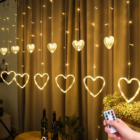 2.5M EU/US Plug Heart Shaped Curtain Light Fairy String Lights Christmas Garland Outdoor for Party Home Wedding New Year Decor ► Photo 1/6