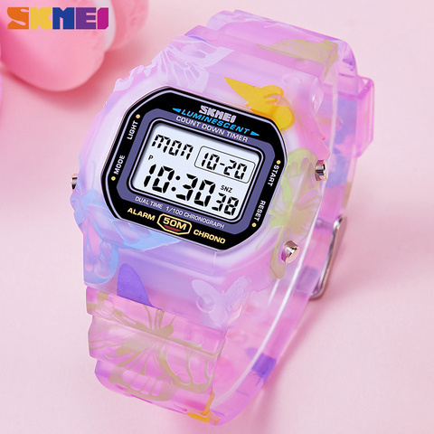 SKMEI Colorful Fashion Ladies Watches PU Transparent Shockproof Teenager Girls Wristwatches Digital Waterproof reloj mujer 1627 ► Photo 1/6