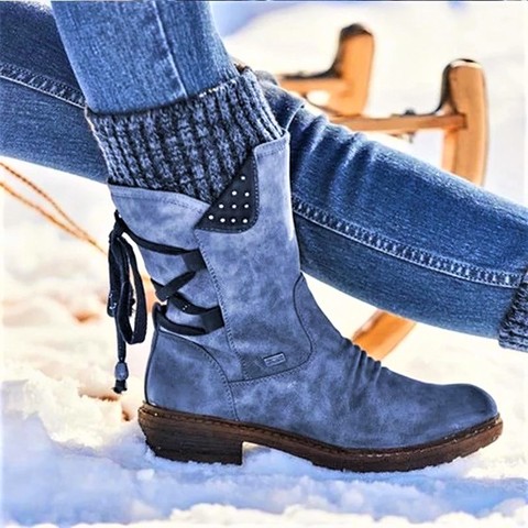 Lowest Price with Best Quality and Free Gift - Women Boots winter autumn girls Flat Heel Boot Fashion Knitting Patchwork shoes ► Photo 1/6