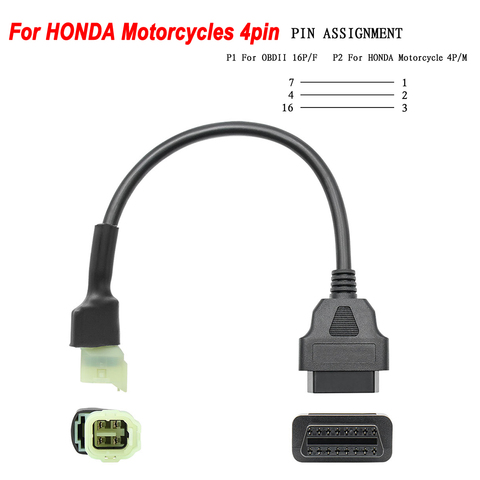 New OBD 16pin To 4 Pin for Honda Motorcycle 4 Pin Motor Adapter Cable OBD2 16 PIN Female Male 4 PIN Extension Cord Tester Plug ► Photo 1/5